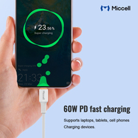 Câble de données USB-C Miccell à charge rapide pour téléphone Android, câble de charge rapide PD 60W, câble de données USB type C vers type C