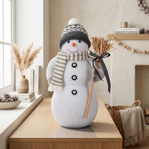 Traditional Nordic Pattern <b>Hat</b> Snowman Doll with Straw Broom for Rustic <b>Holiday</b> Hearth Decor Source - Product Image 3