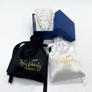 Custom logo jewelry satin bags drawstring silky dustbags satin wig bag textile packaging for shoes or clothes