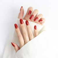 AIERFEI 24 pièces de faux ongles en gel souple, courts, ovales, courts et ronds, couleur unie, couleur rouge, fournisseur de faux ongles, vente en gros de faux ongles