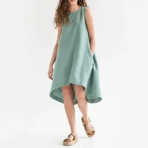 Женское пляжное платье на заказ, удобное свободное льняное платье без рукавов, повседневные дамские платья, весна-лето