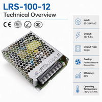 Alimentation à découpage régulée LEYU LRS-100-12 à sortie unique 12V 8.5A CC, source d'alimentation numérique réglable de laboratoire