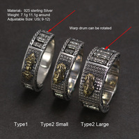 Authentique roue de prière en argent Sterling 925, bagues bouddhistes Pixiu Vajra, pilon swstika pour hommes et femmes, bijoux rétro rotatifs