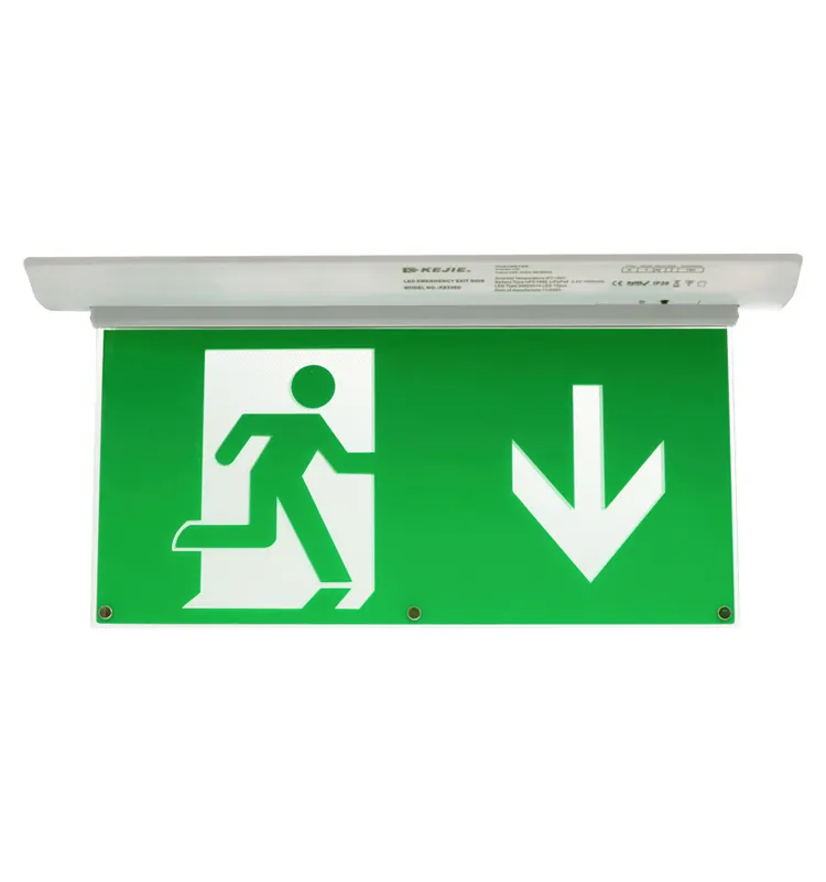Fire Resistant Led Emergency Exit Sign Double Sides Maintained Battery Rechargeable Exit Signs Recessed Mounted Home Exit Sign