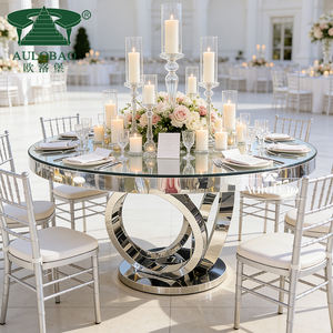 Mesa Redonda Grande con Base de Acero Inoxidable Plateado y Tapa de Cristal para Bodas - Product Image 4