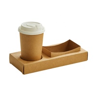 Conteneur alimentaire à emporter personnalisé en usine, plateau en papier avec porte-gobelet, boîte en papier biodégradable marron pour aliments/café à emporter