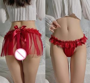 Mutandine Sexy in stile Hipster da <span class=keywords><strong>donna</strong></span> in maglia trasparente a vita bassa traspirante per Bikini mutandine in pizzo perizoma con fiocco in Nylon - Product Image 5