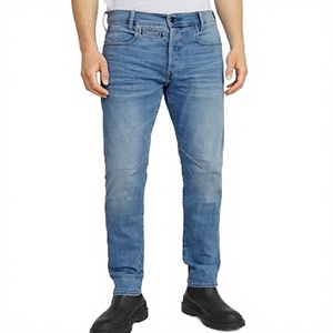 Jean en denim délavé bleu clair pour homme, taille mi-haute, coupe droite, style décontracté streetwear, commande personnalisée - Product Image 3