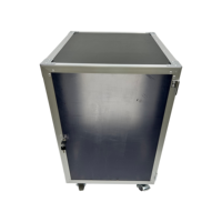 Flight case portable sur mesure pour amplificateur 16U, équipement audio, montage en rack, avec une porte en acrylique et 4 roues