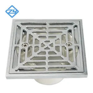 4" Square Brass Shower Floor Drain Grid With PVC Body