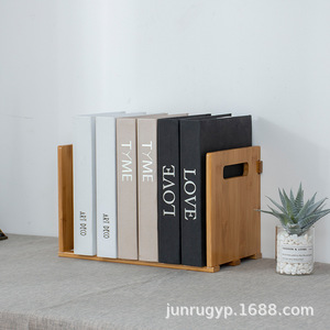 Bamboo Mini <b>Desktop</b> Storage Rack 2 Tier Wooden Bookshelf Office Organizer Natural Wood Color Rectangle Standing Type - Product Image 2
