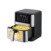 Friteuse à air chaud domestique 6L 1500W avec fenêtre de visualisation et grille de cuisson 80 à 200°C ℃   Friteuse électrique sans huile à contrôle de température