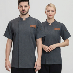 Unisex <b>Short</b> <b>Sleeve</b> Chef <b>Jacket</b> Dark Gray Polyester Cotton Restaurant Uniform Kitchen Shirt Bar Workwear - Product Image 3