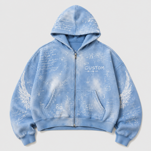 Sweat à capuche zippé en coton personnalisé, design streetwear, coupe ample et carrée, patchwork graphique, qualité supérieure, logo personnalisé, sweat à capuche pour homme - Product Image 2
