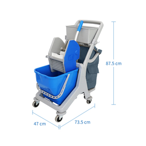 Chariot à seau professionnel pour concierge industriel en plastique bleu à code de couleur avec essoreuse en entretien ménager - Product Image 5