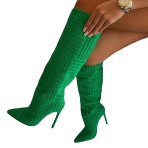 Bottes sexy pour femmes de style occidental XSD, à talon fin et haut, bout pointu, en tissu éponge - Product Image 6