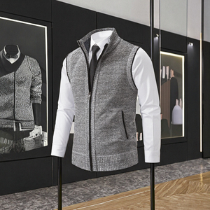 Gilet <span class=keywords><strong>sans</strong></span> manches en tricot col roulé pour <span class=keywords><strong>homme</strong></span>, style vintage, anti-boulochage, en coton épais, avec fermeture éclair, par Sehe - Product Image 2