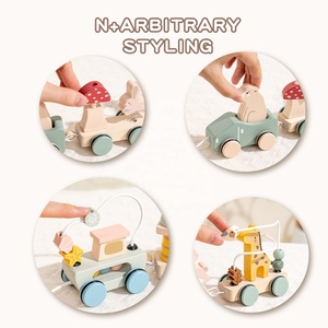 Carrello a spinta multifunzione giocattoli in legno per auto che trascinano gli <span class=keywords><strong>animali</strong></span> tirano il <span class=keywords><strong>treno</strong></span> con fune e giocattoli per cervello - Product Image 5