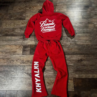 Set Hoodie dan Celana Panjang Vintage Cetak Pabrik OEM, Katun Custom 2-Piece Oversized, Set Pakaian Olahraga Pria Musim Panas French Terry