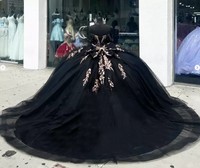 Robes de Quinceañera bordeaux avec appliques de sequins, perles et cristaux, style robe de bal, et robes de 15 ans noires avec nœud et corset, modèle MQ747
