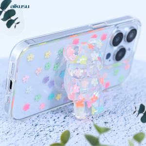 Coques de téléphone mignonnes en forme d'ours, avec poignée pour les doigts, en résine TPU, coques de téléphone portables antichoc transparentes pour iPhone 15 - Product Image 4