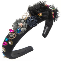 Serre-tête en éponge de style européen et américain, luxueux, en tissu perlé, avec motif floral, élégant, orné de strass, accessoires pour cheveux