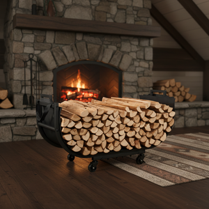 <span class=keywords><strong>Porte</strong></span>-bûches en acier forgé décoratif de qualité supérieure, robuste et durable, avec roues - Product Image 4