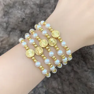 Braccialetto elastico di perle di perline di rame all'ingrosso di stile misto fidanzate bracciale geometrico rettangolare con zirconi d'amore vergine maria