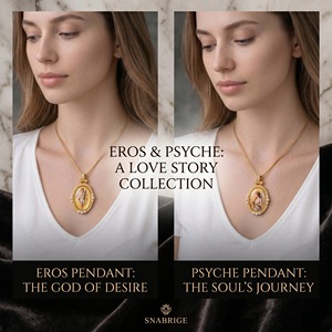 Collier en laiton plaqué or avec pendentif Eros Psyche, mythologie grecque romantique, zircon et émail artisanal, bijoux de la Saint-Valentin, vente en gros - Product Image 4