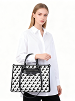 Sac fourre-tout portable à grande capacité avec fermeture éclair à deux poignées, motif pied-de-poule, pour ordinateur portable et travail, unisexe, en crochet
