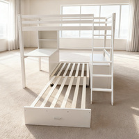 Lit superposé en bois massif pour enfants avec garde-corps et rangement moderne, double, pour enfants