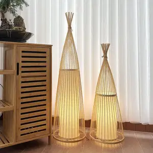 Lampe en bambou de décoration de chambre à coucher créative moderne lampadaire en rotin naturel rétro