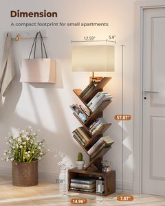 Estantería de 6 Niveles con Forma de Árbol, Color Marrón, con Luz, Librería Estrecha, Organizador de Libros Alto con Gabinete de Almacenamiento - Product Image 2
