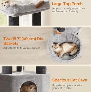 Großhandel maßge schneiderte moderne hohe Katzen turm grau Plüsch natürliche Sisal Seil gewickelt kratzen den Kletter rahmen Spielzeug Spanplatte - Product Image 4