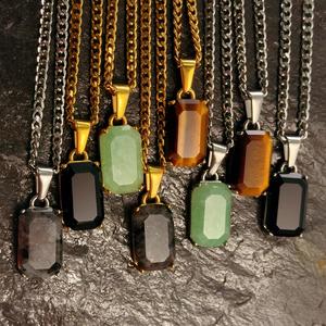 18k позолоченный авантюрин черный оникс Камень Подвески из нержавеющей стали ювелирные изделия прелести водонепроницаемый натуральный камень кулон оптом - Product Image 6