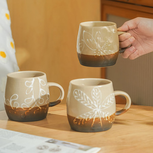 Japanese Style Rough <b>Ceramic</b> Coffee Mug Leaf Pattern Matte Finish Retro Design For Everyday Use - Product Image 3