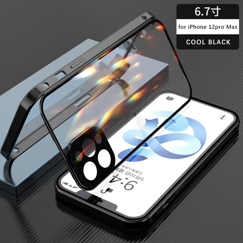 360 Full Magnetic Adsorption Magnet Mobile Phone Case For iPhone Xs Max 11 Pro Double Side Tempered Glass Cover For iPhone 12 13