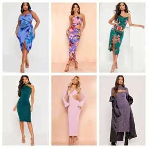 Vente en gros de robes longues pour femmes en coton/polyester pour l'été, vêtements en vrac à bas prix, sans marque, modèle QZ-089 - Product Image 2