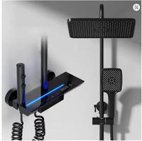 Robinet de Douche de Salle de Bain à Affichage Numérique LED, Mitigeur de Baignoire 4 Voies, Système de Douche Carré à Effet Pluie avec Touches Piano