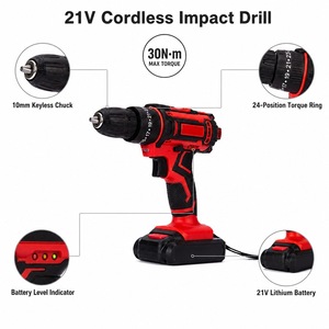 Trapano Avvitatore a Batteria 21V, 30Nm di Coppia Massima, Frizione a 24 Posizioni, Mandrino Autoserrante da 10mm, Cacciavite Elettrico al Litio, Vendita all'Ingrosso OEM - Product Image 2