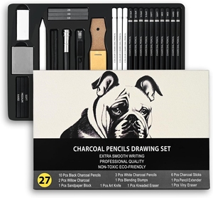 Set Professionale di Matite per Schizzi a Carboncino, Kit Artistico per <span class=keywords><strong>Disegno</strong></span> in Bianco e Nero con Bastoncini di Grafite, Strumenti per Sfumatura e Astuccio per Artisti - Product Image 1