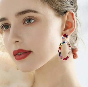 Boucles d'oreilles ovales géométriques en acétate, <span class=keywords><strong>bijoux</strong></span> pendantes colorés en résine acrylique pour femmes, idéales pour les fêtes et mariages - Product Image 1