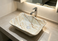 Vasque en céramique à motif marbre moderne, facile à nettoyer, idéale pour les projets de salles de bain d'hôtels de luxe