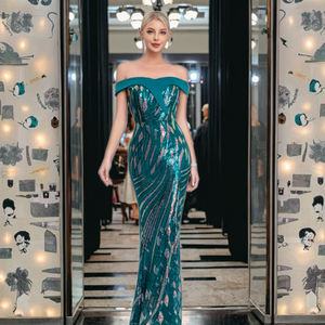 סגנון חדש בתוספת גודל מחוץ-שמלת בתולת הים-כתף-רב-צבע רזה מתאים שמלת ערב & מסיבה - Product Image 5