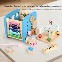 Boîte d'activités multifonctionnelle en bois à six faces pour l'apprentissage précoce, jouet éducatif Montessori en forme de bus pour enfants, jouets en bois