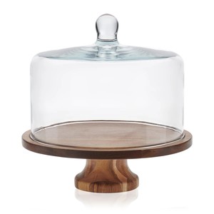 <strong>Cake</strong> <strong>Stand</strong> Acacia Wood <strong>Cake</strong> <strong>Stand</strong> Footed Round Server <strong>Cake</strong> <strong>Stand</strong> with Acrylic Dome Elegant Cover Display - Product Image 2