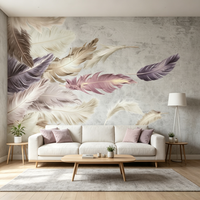 Pastellfarbene Schwebende Feder Wandbild Schlafzimmer Hotel Dekoration Vintage Rissige Hellgraue Beton-Tapete 3D Heim-Tapete