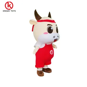 Kinqee personalizado tamaño adulto felpa Animal dibujos animados personalizado mascota traje grabado alta calidad vaca mascotas disfraces para adultos