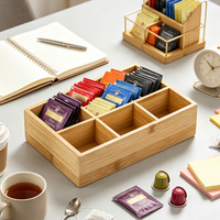 Boîte de rangement pour sachets de thé en bambou à 6 compartiments, organisateur de bureau en bambou divisé pour sachets de thé, boîte de rangement divisée en bois massif