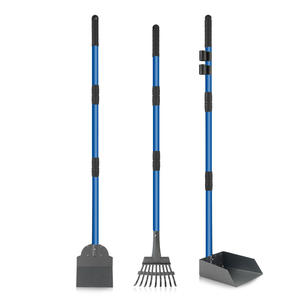 Pelle à crottes pour chiens à poignée réglable en acier inoxydable noir gris avec râteau et pelle Lot de 3 - Product Image 5